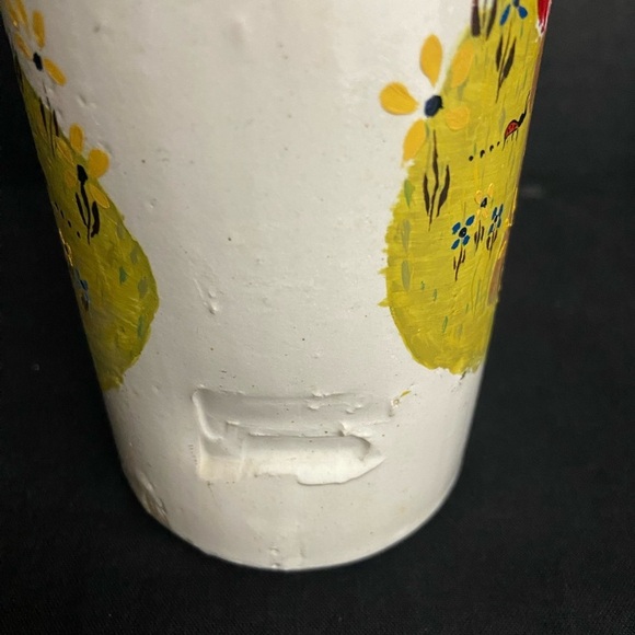 Vtg Stoneware Pottery Bottle Hand Painted Mushrooms Flowers Butterfly Snail - Picture 4 of 7